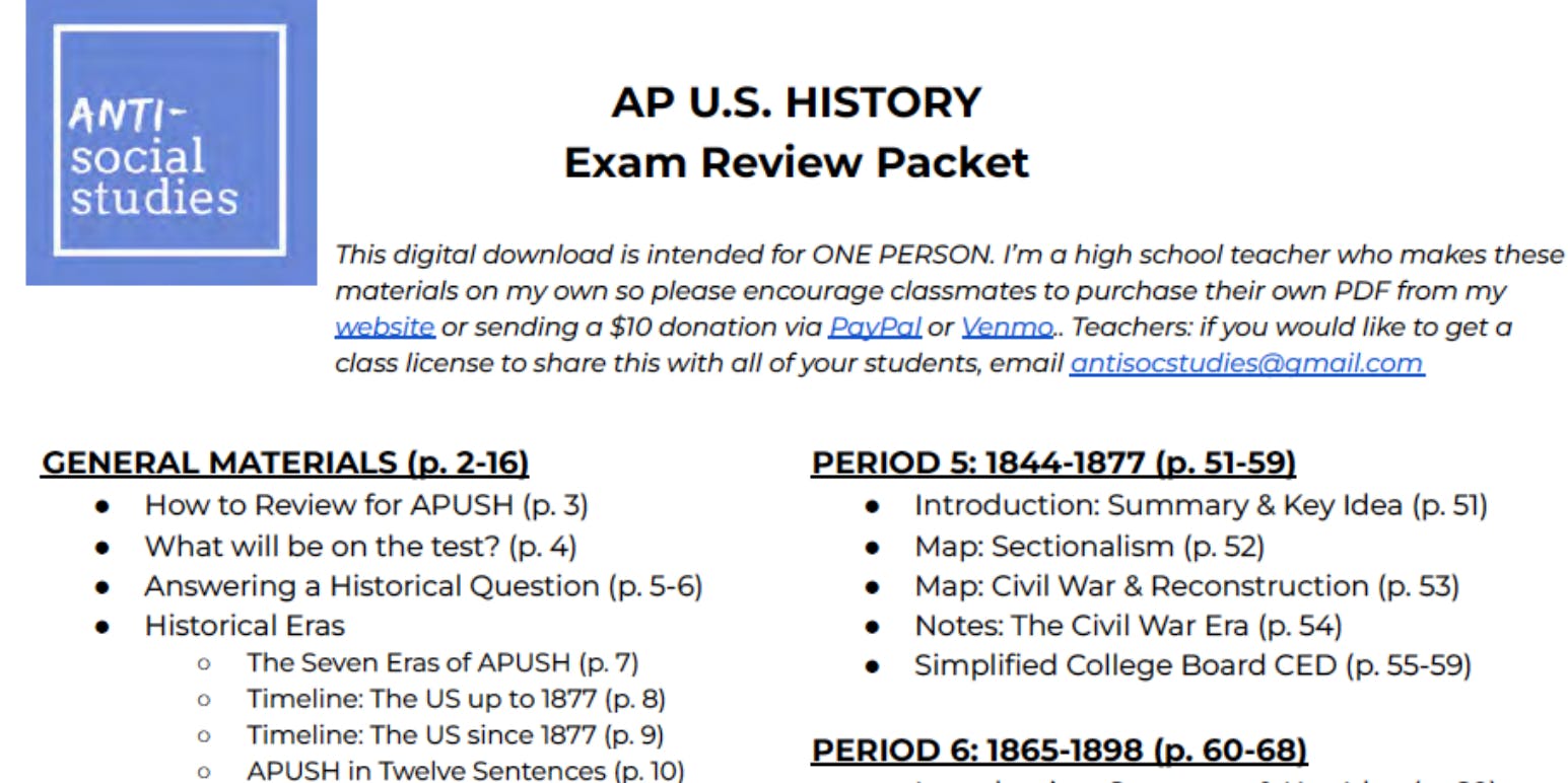 APUSH Exam Review Packet Snipfeed